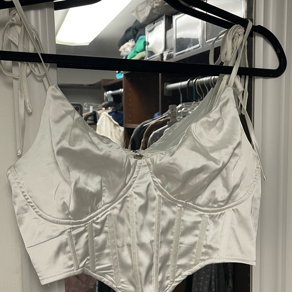 Missguided White Satin Longline Bustier Crop Top